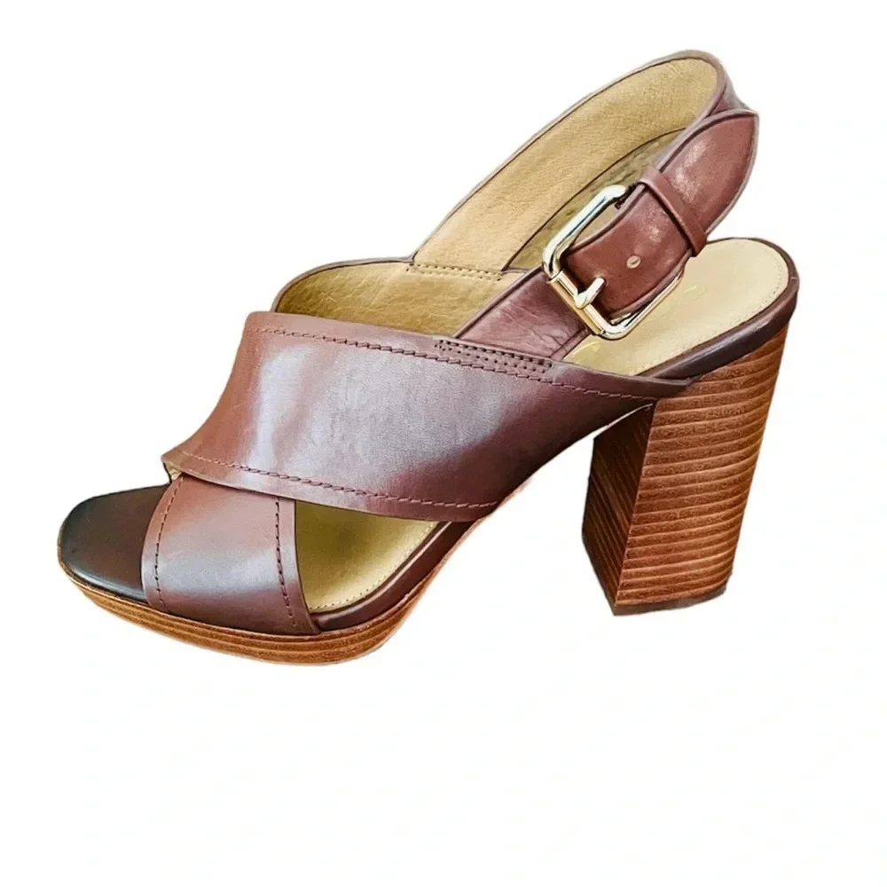 Coach Bristol women’s leather block heel buckle sandals LIKE NEW! SZ 8.5 brown - Picture 5 of 10